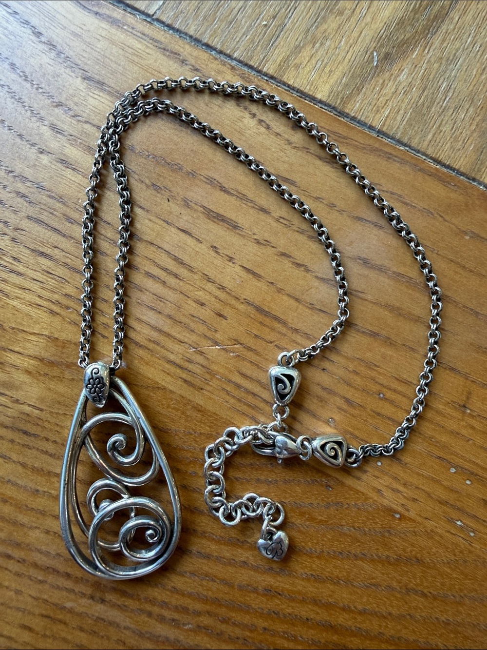 Brighton Silver-Tone Swirl Teardrop Necklace Rock and Scroll